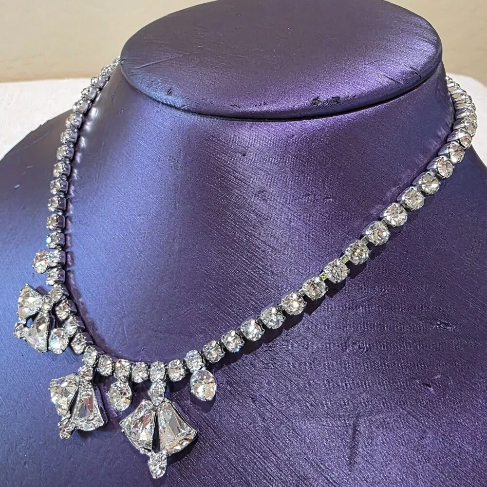 1940-1954 Joseph Weisner NY Brilliant Crystal Drop Rhinestone Statement Necklace